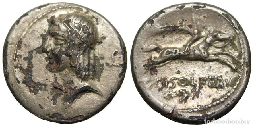 Monedas Roma Rep&uacute;blica: Rep&uacute;blica Romana C. Calpurnius L. f. Piso Frugi Denario forrado 67 aC