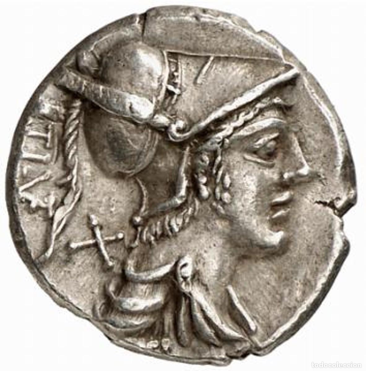 Monedas Roma Rep&uacute;blica: Denario Rep&uacute;blica VETURIA Ti Veturius 137 BC Rev Soldados Joven Cerdo de Gorny & Mosch