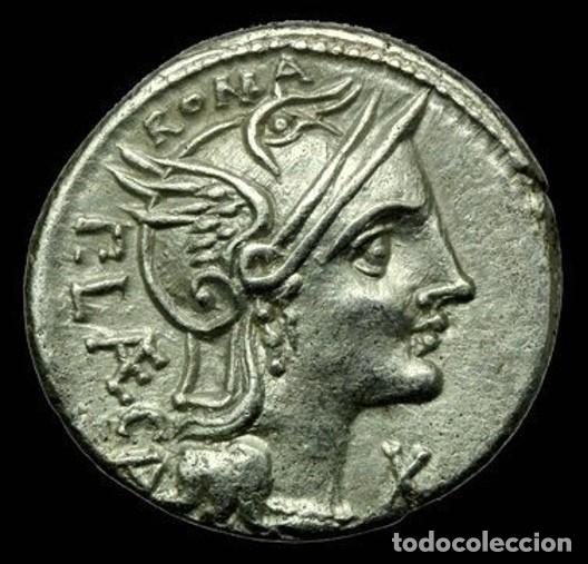 Monedas Roma Rep&uacute;blica: Denario Familia PORCIA - P Porcius Laeca A&ntilde;o 110-109 AC Procedente de LUSITANIA Coins