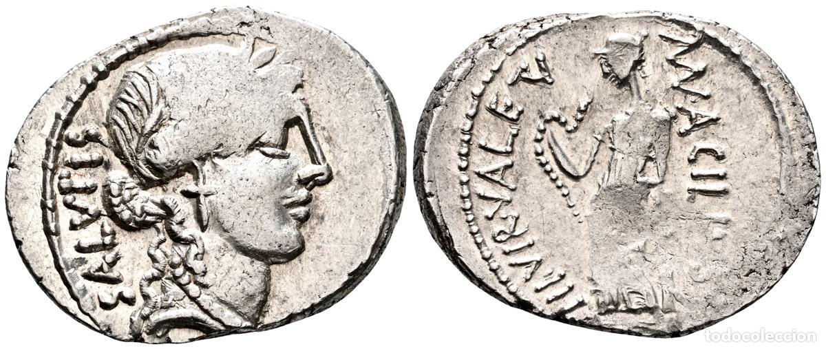 Monedas Roma Rep&uacute;blica: GENS ACILIA. Denario. (Ar. 3,58g/21mm). 55 a.C. Roma. (FFC 96; Crawford 442/1a). Anv: Cabeza lauread