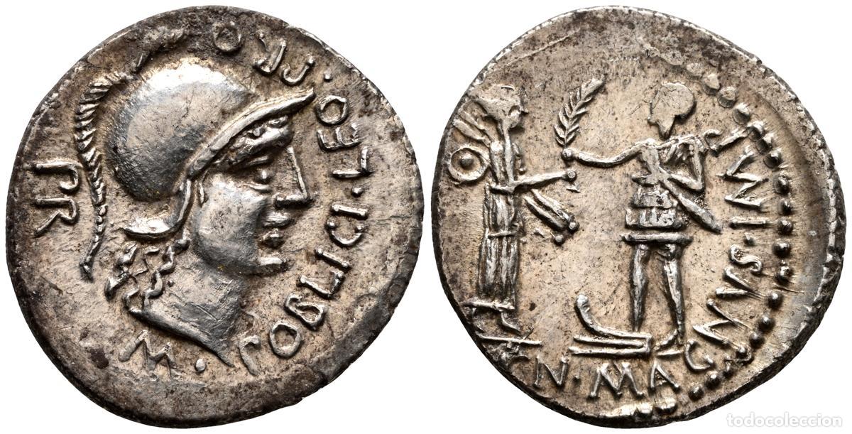 Monedas Roma Rep&uacute;blica: POMPEYO, el Grande. Denario. (Ar. 3,91g/20mm). 46-45 a.C. Hispania. (FFC 1; Crawford 469a). Anv: Cab