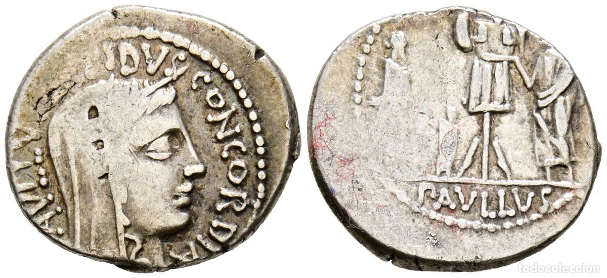 Monedas Roma Rep&uacute;blica: GENS AEMILIA. Denario. (Ar. 3,90g/20mm). 62 a.C. Roma. (Crawford 415/1; FFC 126). Anv: Cabeza velada