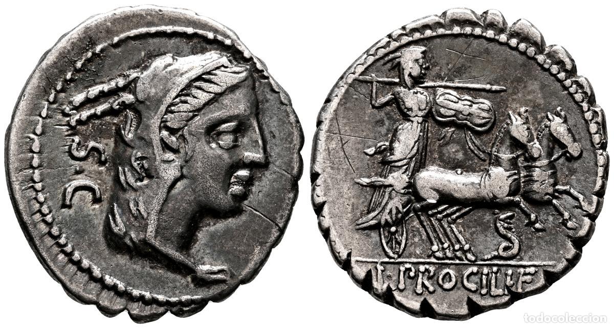 Monete Roma Repubblica: GENS PROCILIA. Denario. (Ar. 3,63g/19mm). 80 a.C. Sur de Italia. (Crawford 379/2; FFC 1082). Anv: Ca