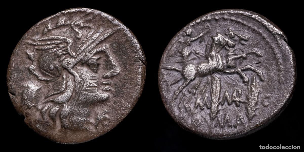 Monedas Roma Rep&uacute;blica: Roman Republican Denarius, M. Marcius Mn.f. (134 b.C.) - 18 mm / 3,73 gr.