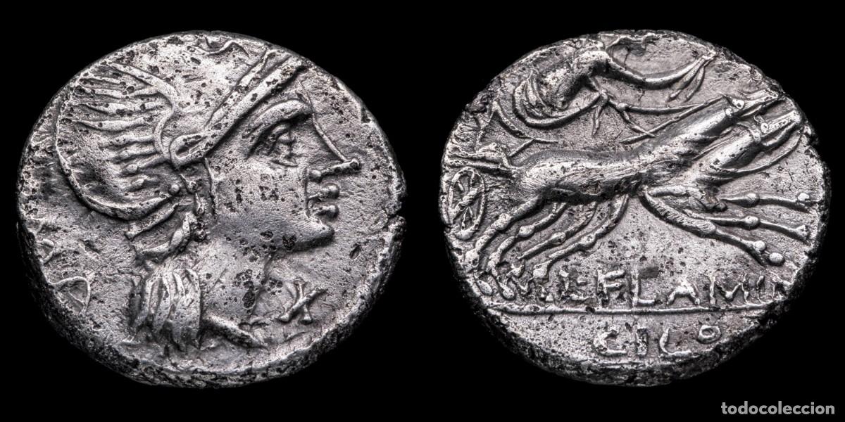 Monedas Roma Rep&uacute;blica: Roman Republican Denarius, L. Flaminius Chilo (109/108 b.C.) - 17 mm / 3,76 gr.