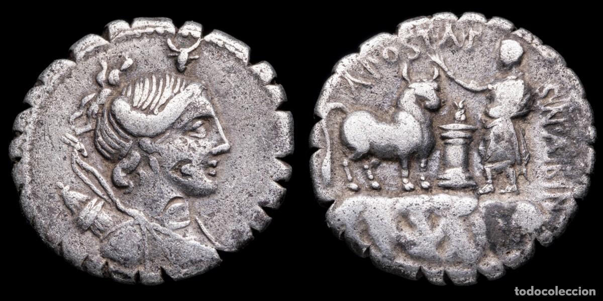 Monedas Roma Rep&uacute;blica: Roman Republican Denarius, A. Postumius A.f. Sp.n. Albinus (81 b.C.) - 18 mm / 3,87 gr.