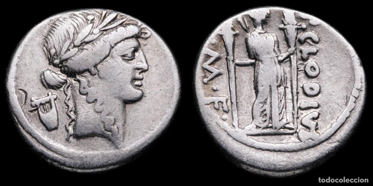 Monedas Roma Rep&uacute;blica: Roman Republican Denarius, P. Clodius M.f. Turrinus (42 b.C.) - 17 mm / 3,63 gr.