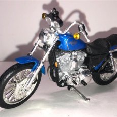 Motos a escala: 302- HARLEY-DAVIDSON MOTORCYCLES MOTO BLUE AZUL DIE-CAST 1:18 CUSTOM BIKE MAISTO