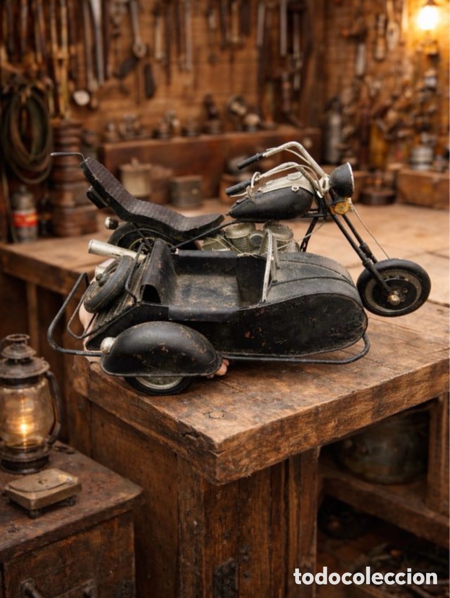 Motos a escala: Gran Moto Chopper con Sidecar metalica gran tama&ntilde;o 30cm