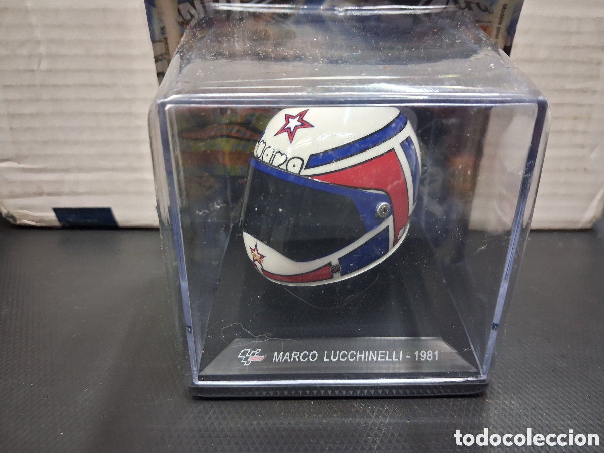 Motos a escala: CASCO 1:5 MOTO GP MARCO LUCCHINELLI 1981 NUEVO EN BLISTER ORIGINAL