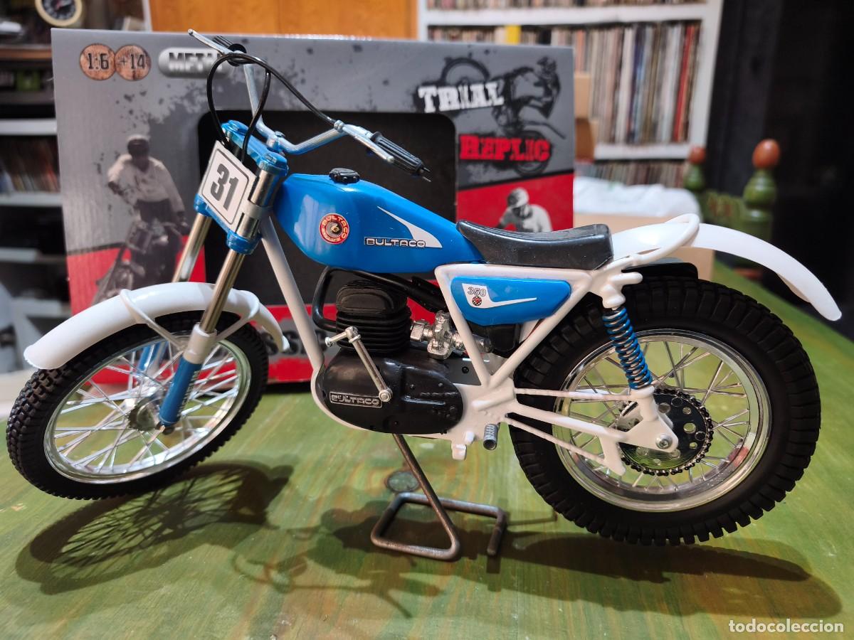 Motos a escala: Bultaco 350 Sherpa Azul 1982 Moto Classic Trail. Metal. Escala 1/6. Trial Replic.