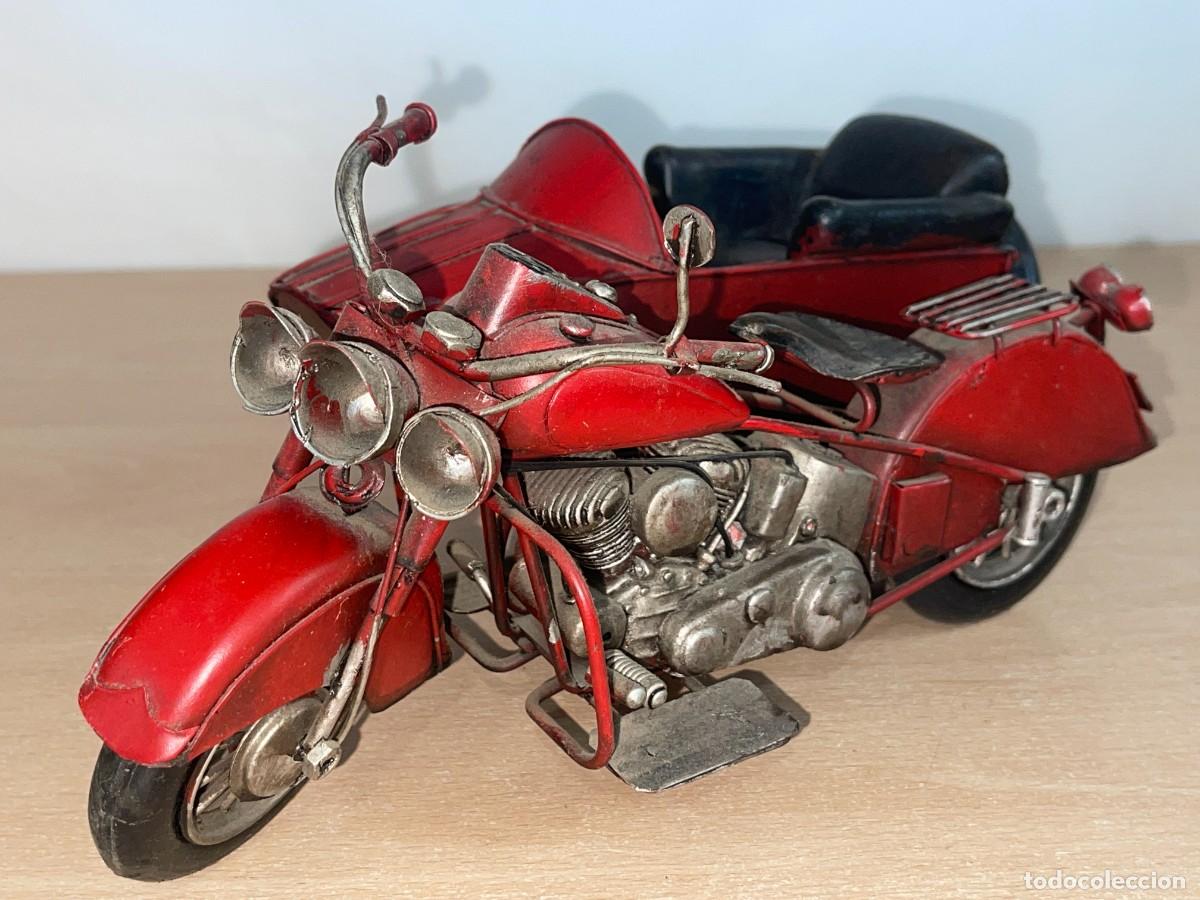 Motos a escala: Antigua moto Indian Chief con Sidecar decorativa r&eacute;plica vintage metal motocicleta harley-davidson