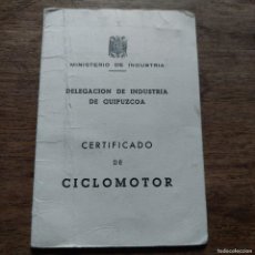 Motos: CERTIFICADO DE CICLOMOTOR GUIPÚZCOA GAC MOBYLETTE 1966