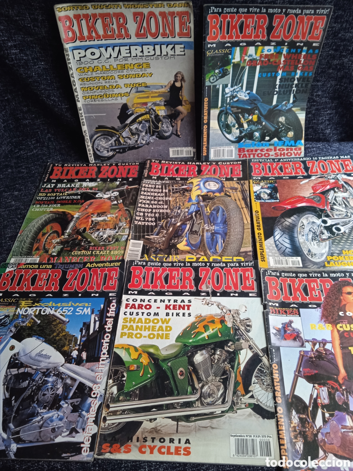 Motos: BIKER ZONE - REVISTAS HARLEY, CUSTOM -LOTE DE 8 EJEMPLARES -MOTOS
