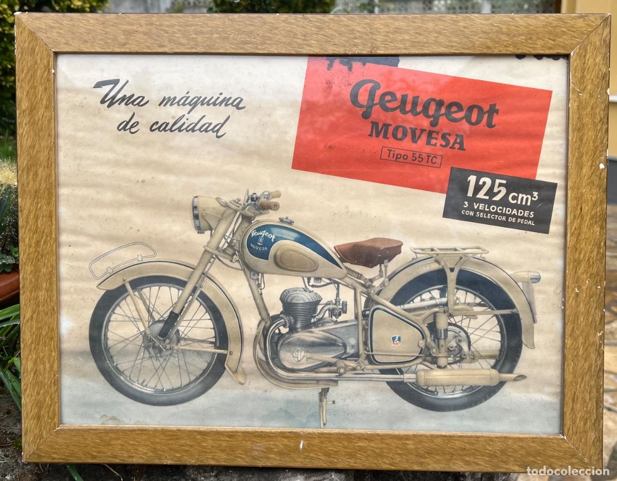 Motos: Cartel enmarcado de la motocicleta Peugeot Movesa - Tipo 55 TC - 125 cm3 (3 velocidades)
