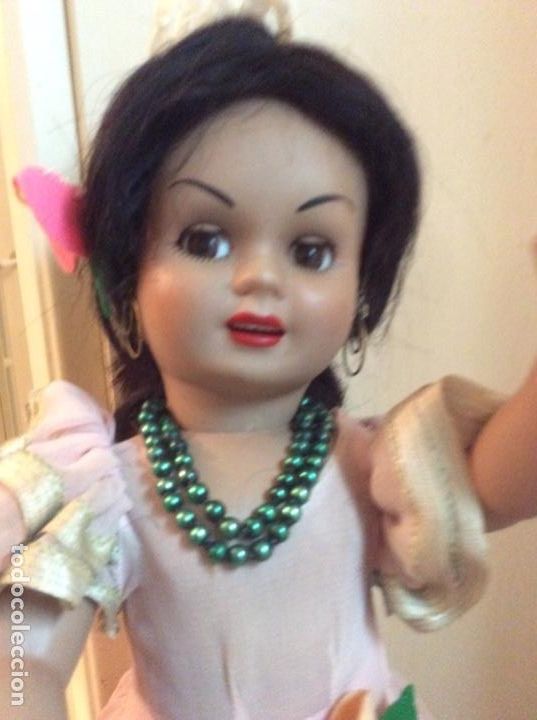 Mu&ntilde;eca Cayetana: Mu&ntilde;eca Cayetana delgada de celuloide con traje de faralaes y complementos originales. - Foto 3