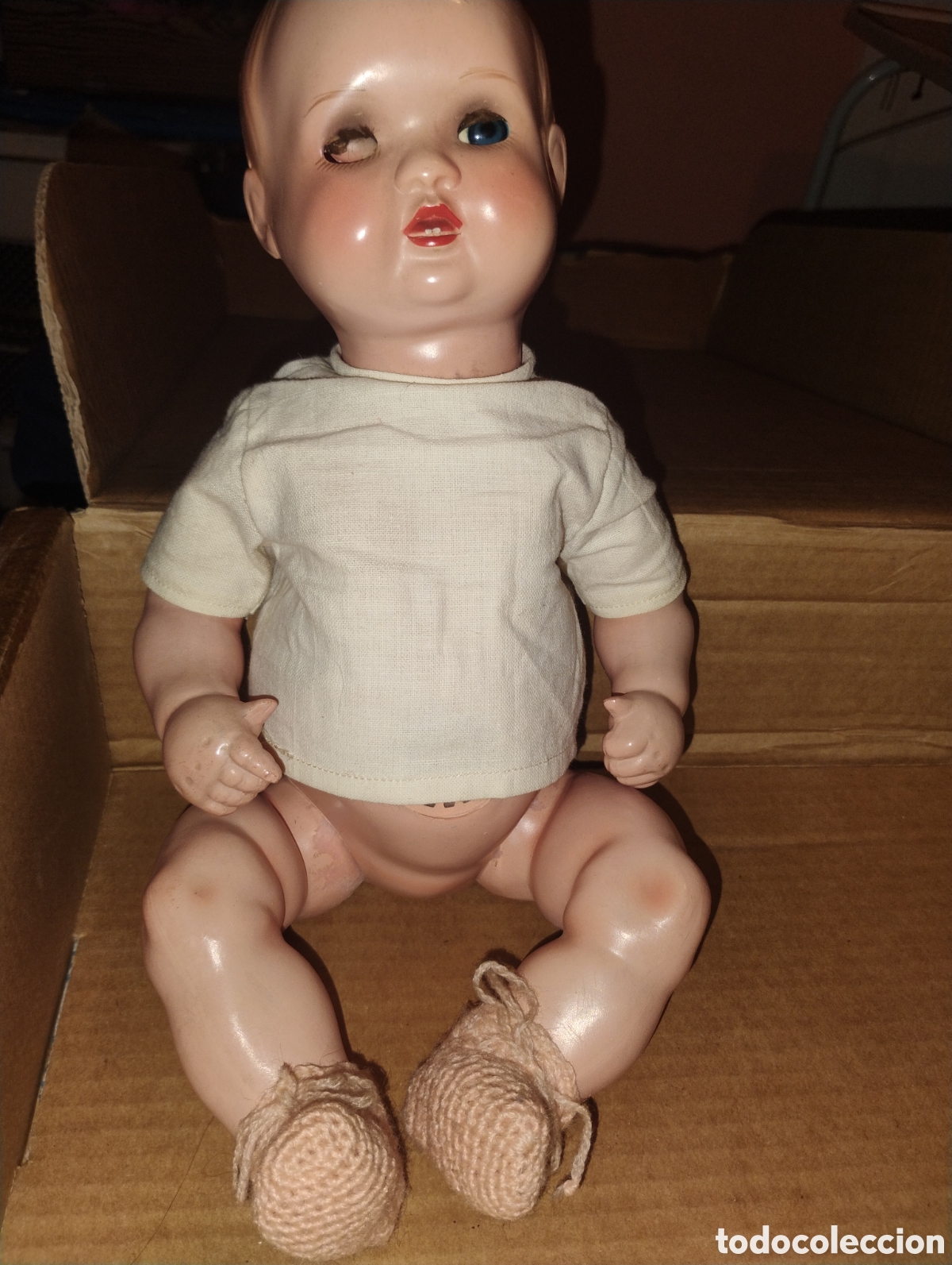 Mu&ntilde;eca Cayetana: &diams;Antiguo Mu&ntilde;eco Beb&eacute; Llor&oacute;n de Industrias Diana - A&ntilde;os 50 - Celuloide/Pl&aacute;stico Duro - Ropa Original