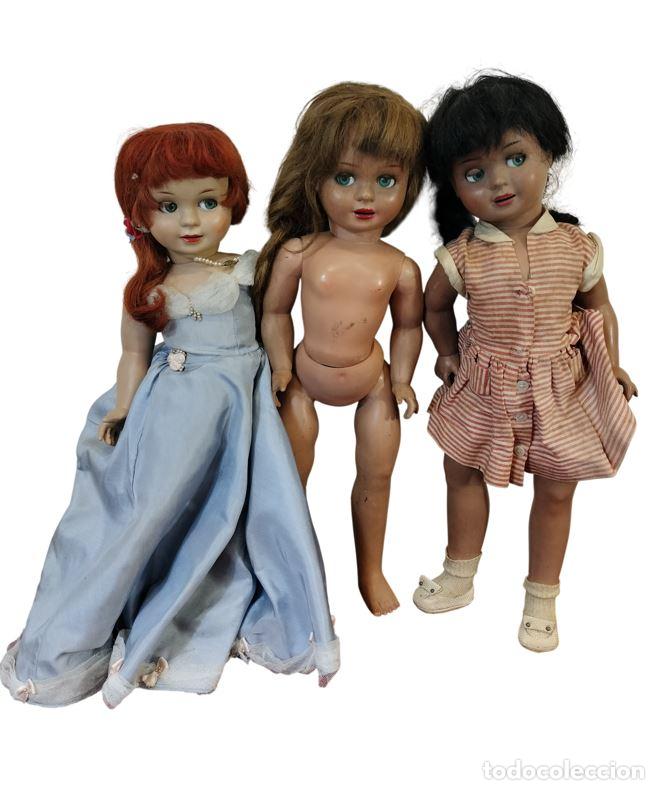 Mu&ntilde;eca Cayetana: LOTE DE TRES MU&Ntilde;ECAS CAYETANA DE DIANA. CELULOIDE POLICROMADO. ESPA&Ntilde;A. CIRCA 1950.