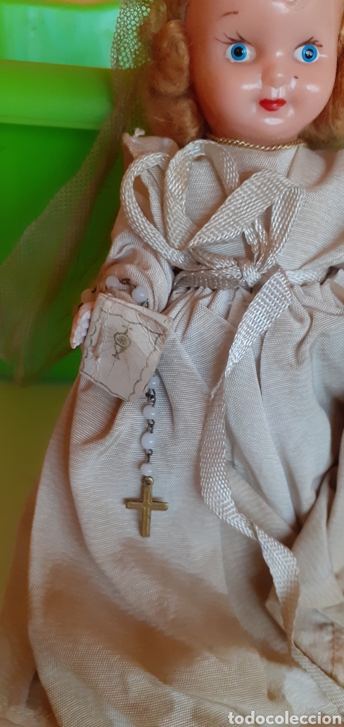 Mu&ntilde;eca espa&ntilde;ola clasica: ANTIGUA MU&Ntilde;ECA DE COMUNION DE CELULOIDE CON SU ROSARIO - Foto 5