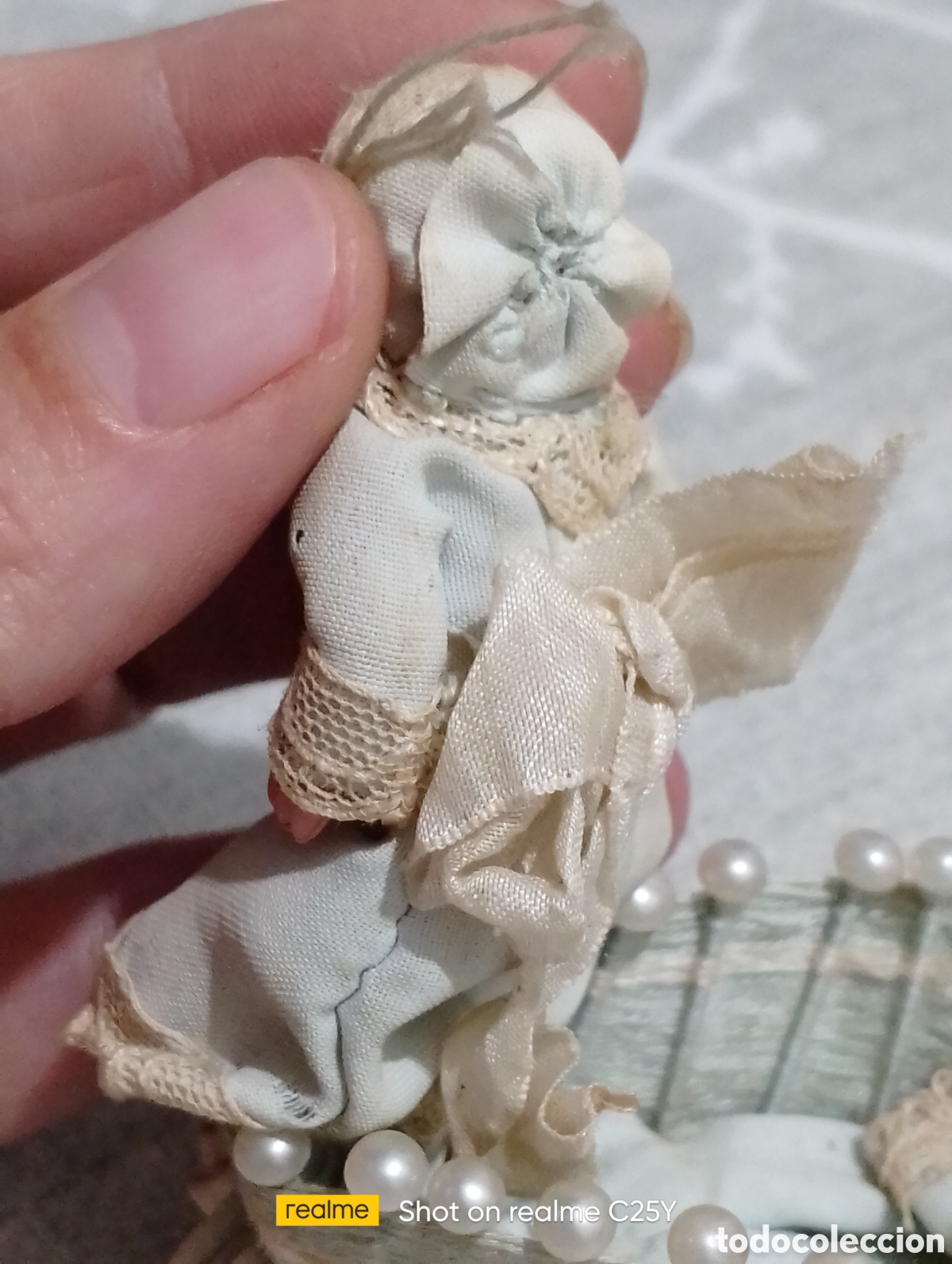 Mu&ntilde;eca espa&ntilde;ola clasica: Antigua mu&ntilde;eca en cuna miniatura - Foto 6