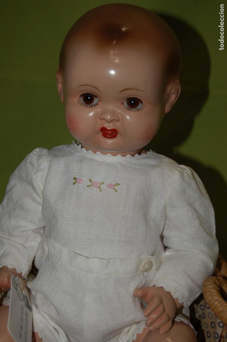 Mu&ntilde;eca espa&ntilde;ola clasica: beb&eacute; noc mu&ntilde;ecas de olot en canastilla. - Foto 3