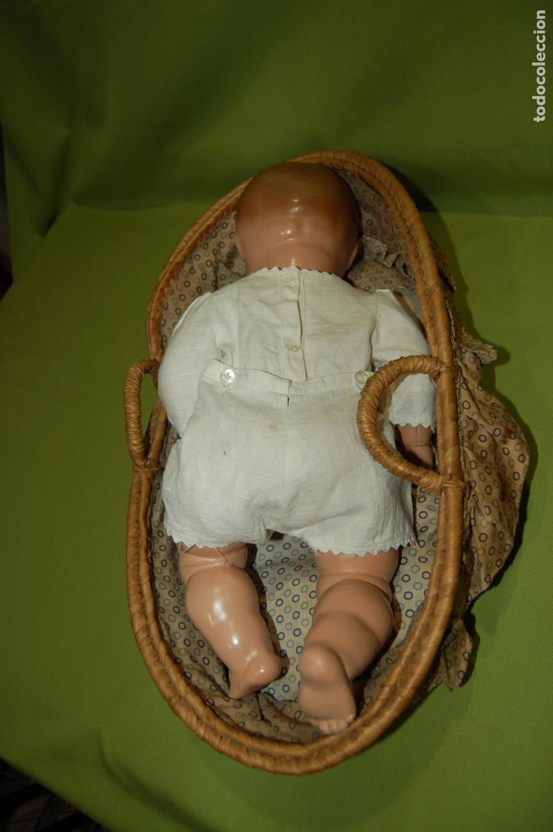 Mu&ntilde;eca espa&ntilde;ola clasica: beb&eacute; noc mu&ntilde;ecas de olot en canastilla. - Foto 5