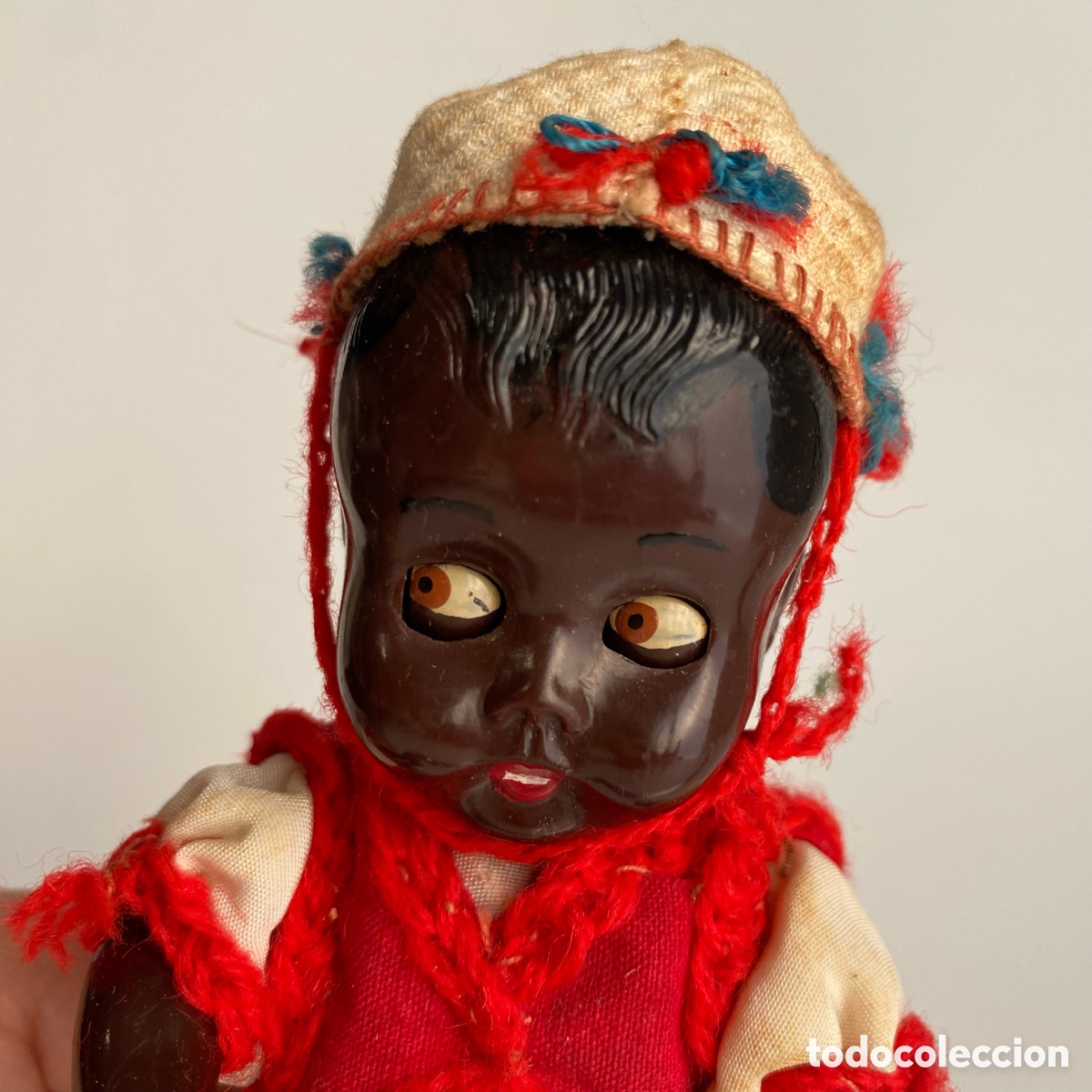 Mu&ntilde;eca espa&ntilde;ola clasica: Mu&ntilde;eco negro celuloide ojos durmientes 17 cm. - Foto 2