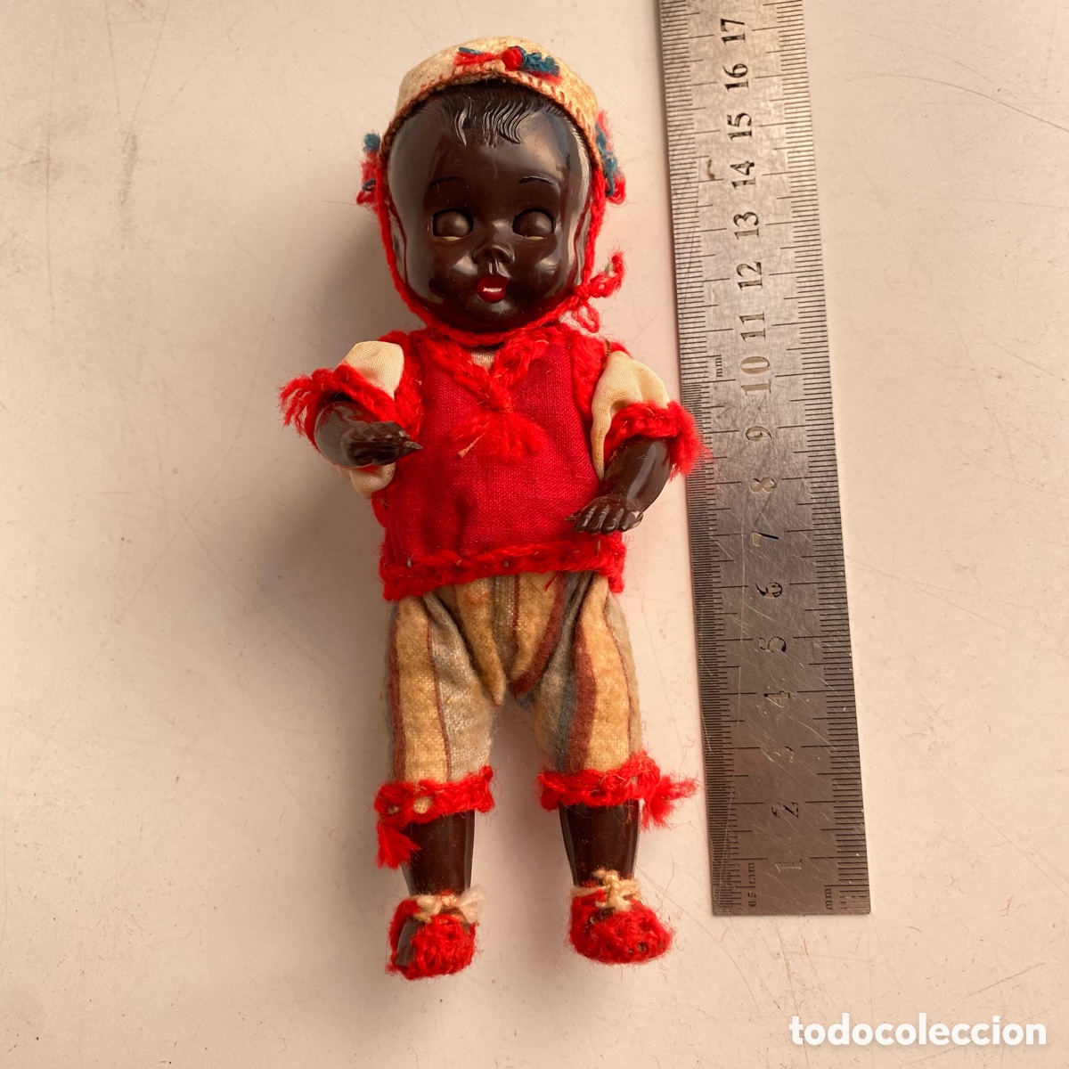 Mu&ntilde;eca espa&ntilde;ola clasica: Mu&ntilde;eco negro celuloide ojos durmientes 17 cm. - Foto 3