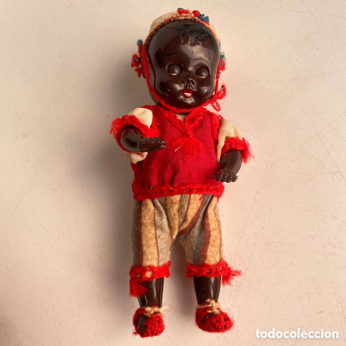Mu&ntilde;eca espa&ntilde;ola clasica: Mu&ntilde;eco negro celuloide ojos durmientes 17 cm. - Foto 1