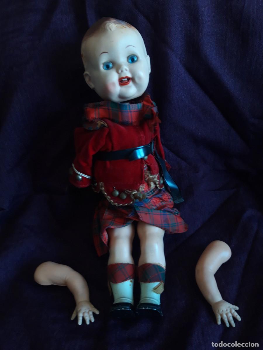 Mu&ntilde;eca espa&ntilde;ola clasica: Mu&ntilde;eco de celuloide, para restaurar, con traje de Gales. - Foto 2