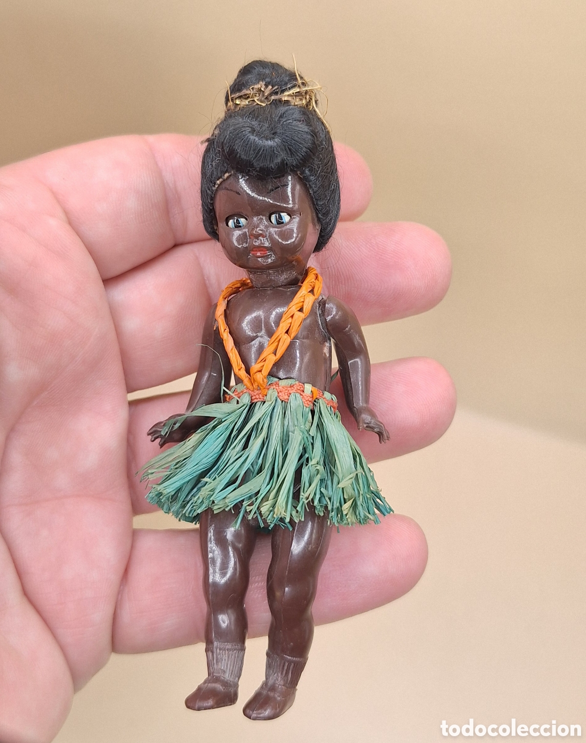 Mu&ntilde;eca espa&ntilde;ola clasica: Antigua Mu&ntilde;eca Negrita de Celuloide - Foto 1