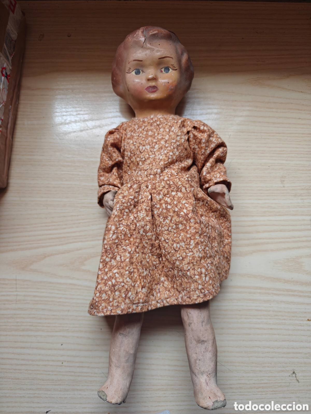 Mu&ntilde;eca espa&ntilde;ola clasica: Antigua mu&ntilde;eca de cart&oacute;n piedra / composici&oacute;n (35 cm) - Articulada - Pelo moldeado A&ntilde;os 30 50