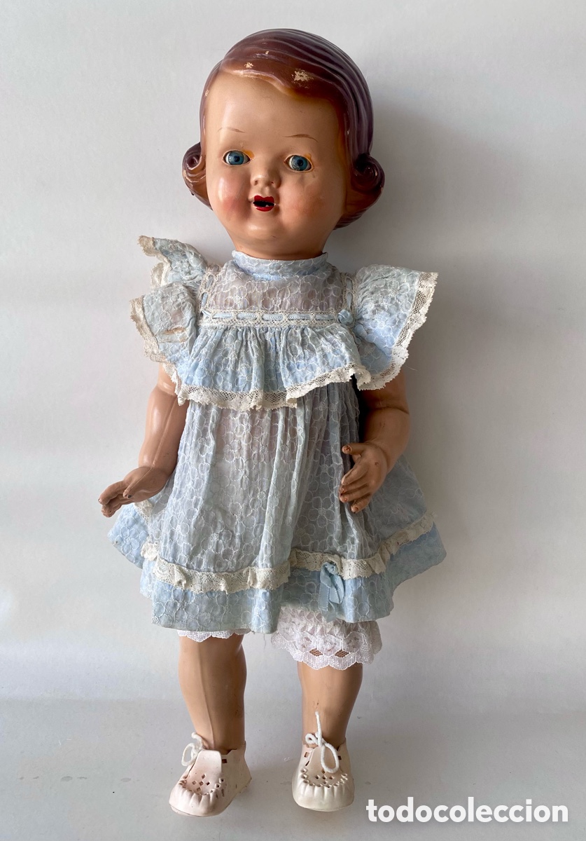 Mu&ntilde;eca espa&ntilde;ola clasica: Mu&ntilde;eca de celuloide de Agust&iacute;n Parra de los a&ntilde;os 30-40 Vestido y zapatos originales