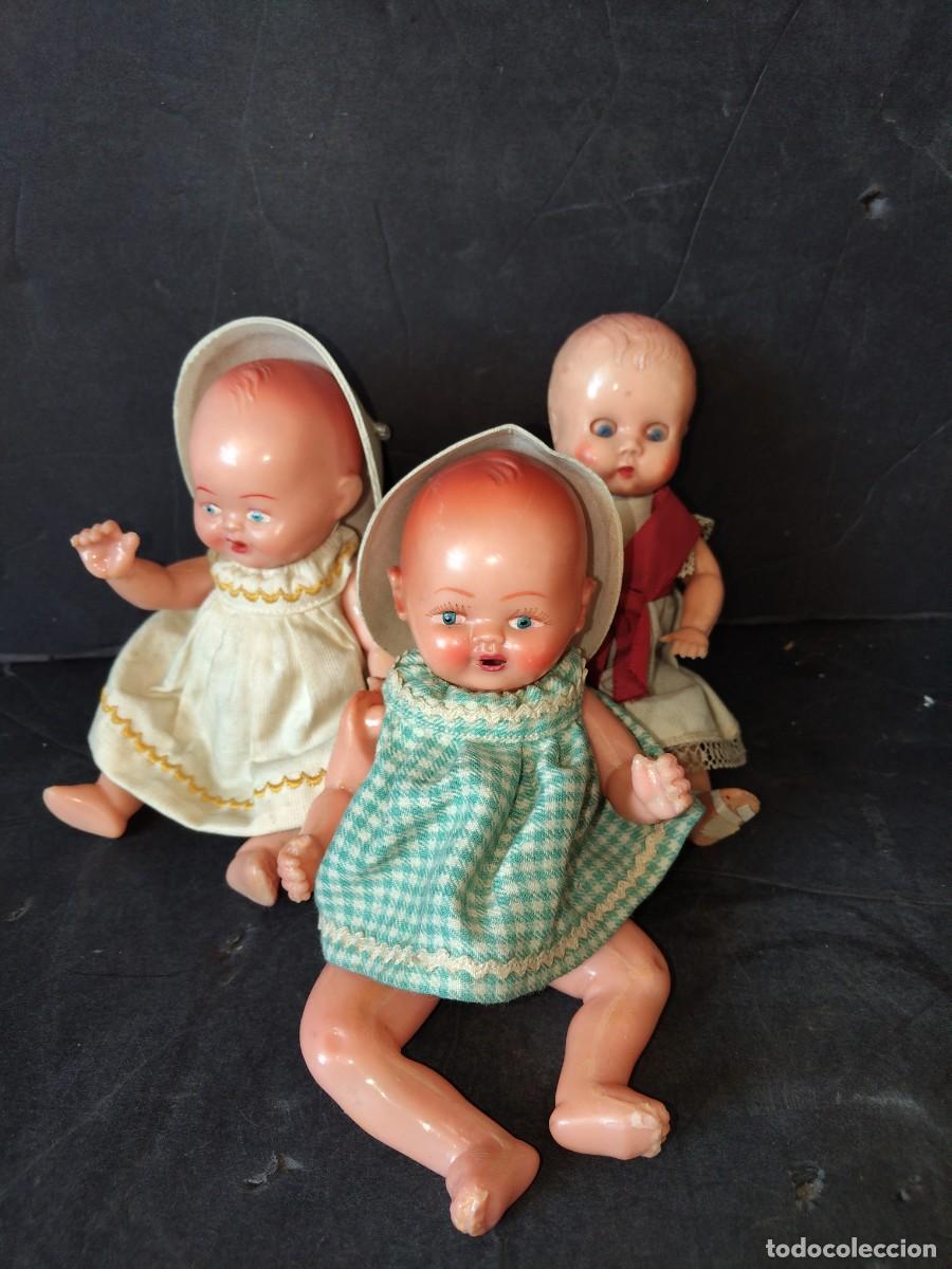 Mu&ntilde;eca espa&ntilde;ola clasica: Lote de 3 mu&ntilde;ecos de celuloide a&ntilde;os 50