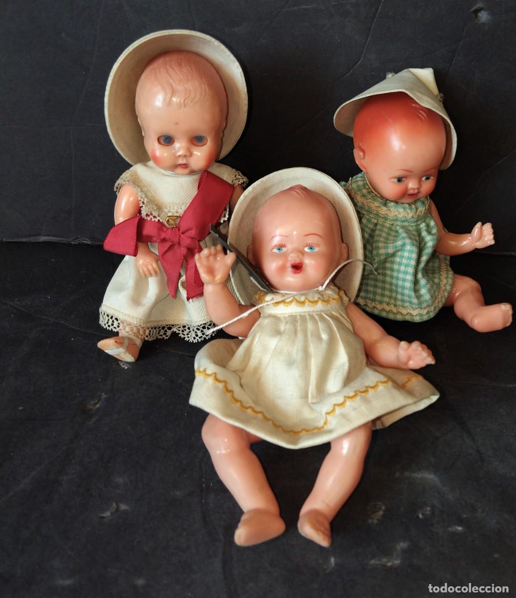 Mu&ntilde;eca espa&ntilde;ola clasica: Lote de 3 mu&ntilde;ecos de celuloide a&ntilde;os 50