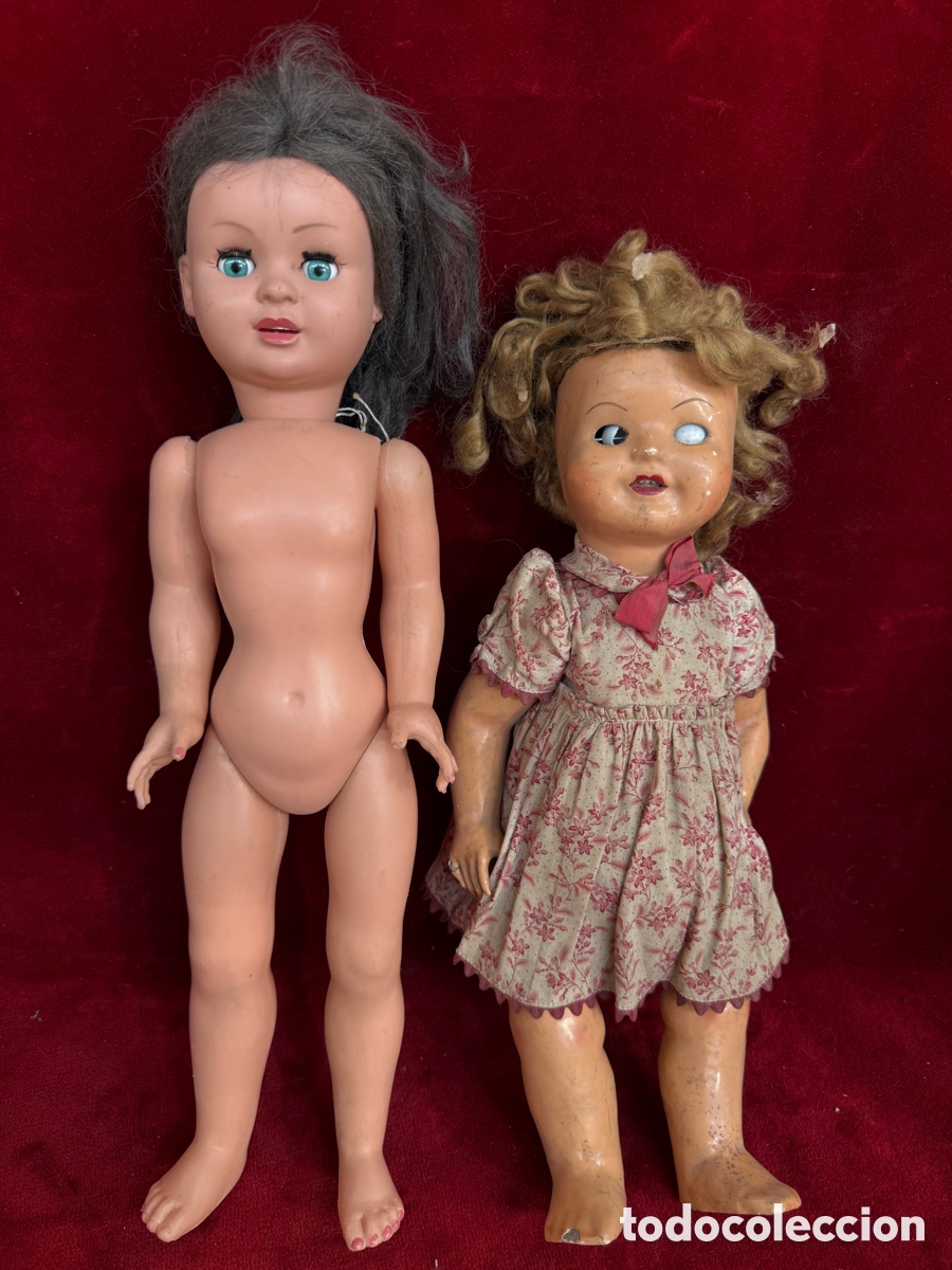 Mu&ntilde;eca espa&ntilde;ola clasica: Lote de dos antiguas mu&ntilde;ecas,carton piedra y celuloide!