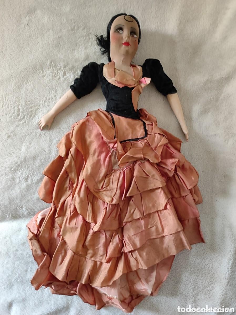 Boneca espanhola cl&aacute;ssica: Antigua mu&ntilde;eca de trapo Boudoir mide 45 cm, Sevillana, muy bonita