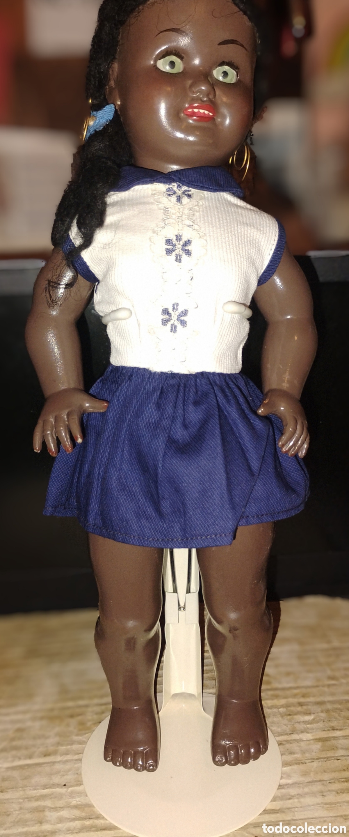 Mu&ntilde;eca espa&ntilde;ola clasica: &diams;Preciosa Mu&ntilde;eca Negrita Antigua (32 cm) - A&ntilde;os 50/60 - Ojos Margarita Verdes - Toda de Origen