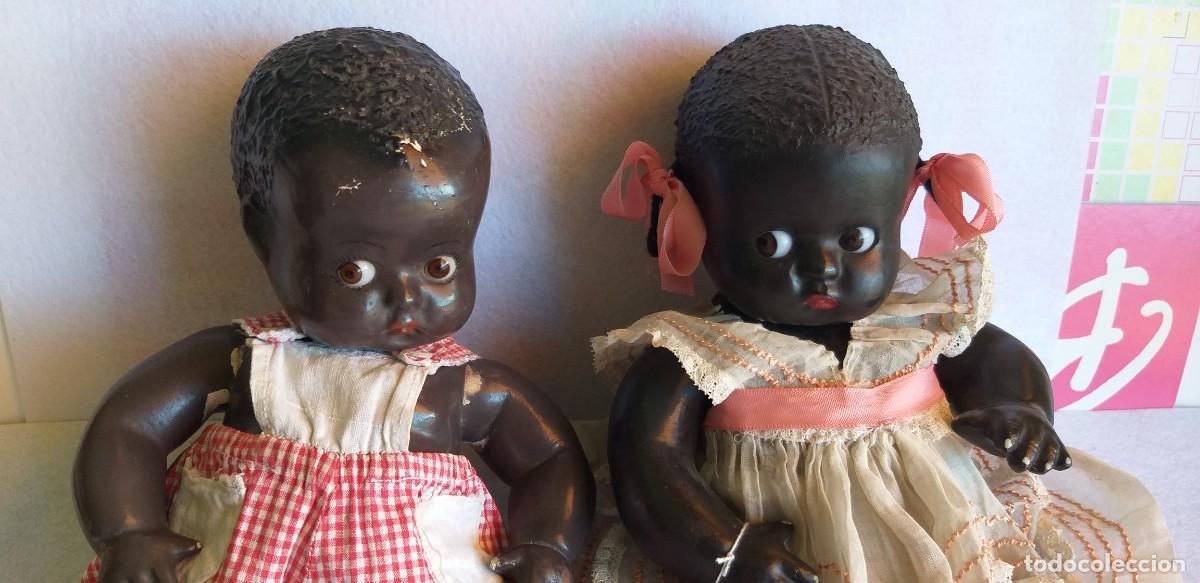 Mu&ntilde;eca espa&ntilde;ola clasica: 2 ANTIGUAS MU&Ntilde;ECAS BEBES NEGRITAS EN ESTUCO - NINES NOC D'OLOT - A&Ntilde;OS FINALES 30 O 40
