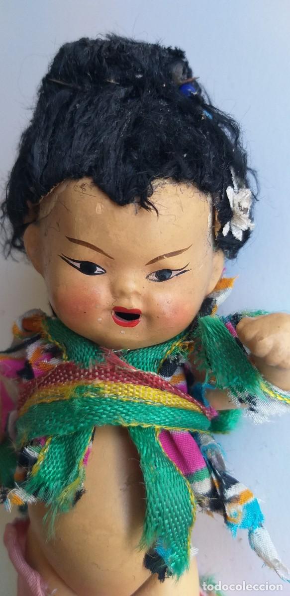 Mu&ntilde;eca espa&ntilde;ola clasica: ANTIGUA MU&Ntilde;ECA ORIENTAL EN TERRACOTA ROPA ORIGINAL A&Ntilde;OS 50