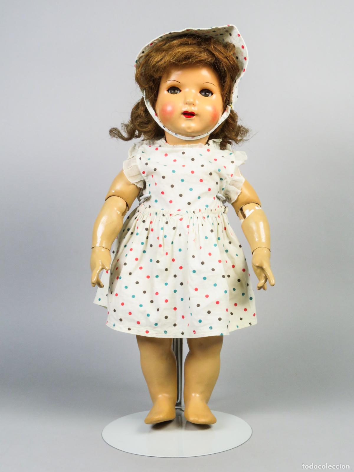 Mu&ntilde;eca Mariquita P&eacute;rez y Juanin: Mariquita P&eacute;rez Florido andadora composici&oacute;n modelo articulada brazos hacia 1943 46 cm
