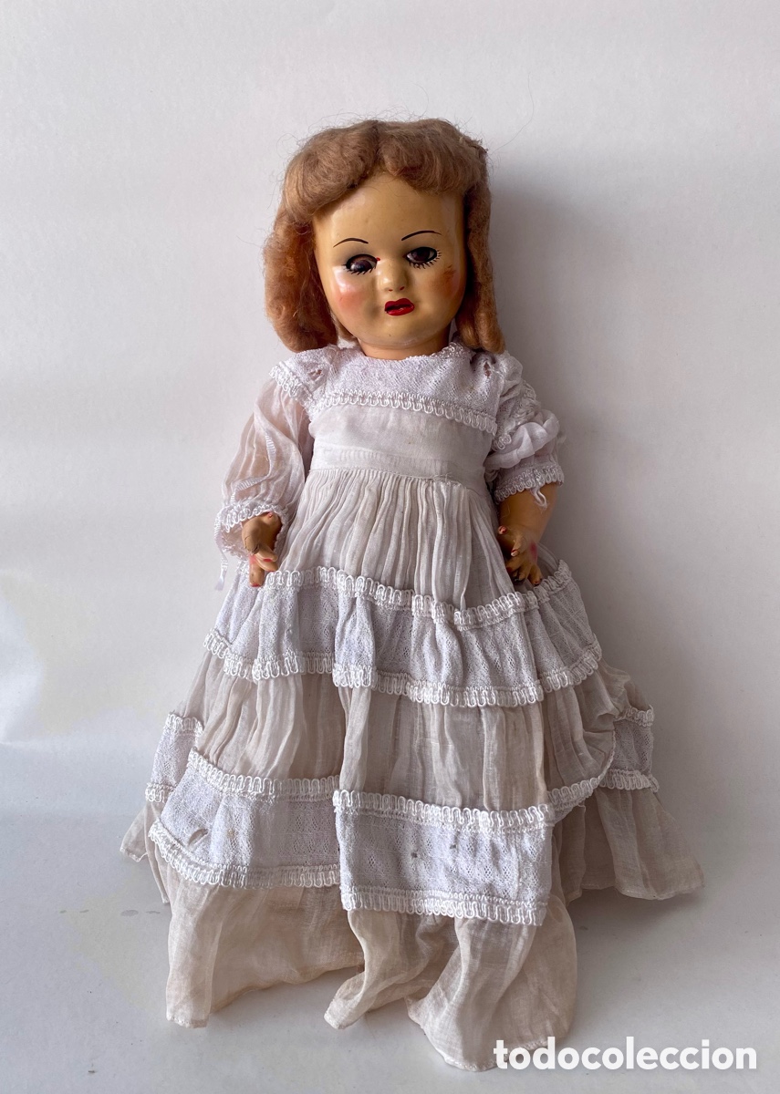 Mu&ntilde;eca Mariquita P&eacute;rez y Juanin: Mu&ntilde;eca Mariquita P&eacute;rez de los a&ntilde;os 40. Cart&oacute;n piedra Ojos durmientes.