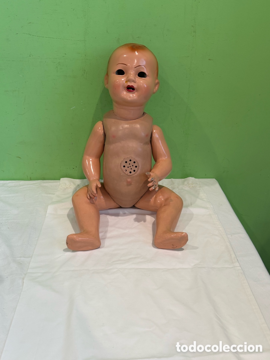 Mu&ntilde;eca Mariquita P&eacute;rez y Juanin: Antiguo mu&ntilde;eco beb&eacute; posiblemente Juan&iacute;n o Manol&iacute;n cart&oacute;n piedra a&ntilde;os 40 50 aprox 60 cm