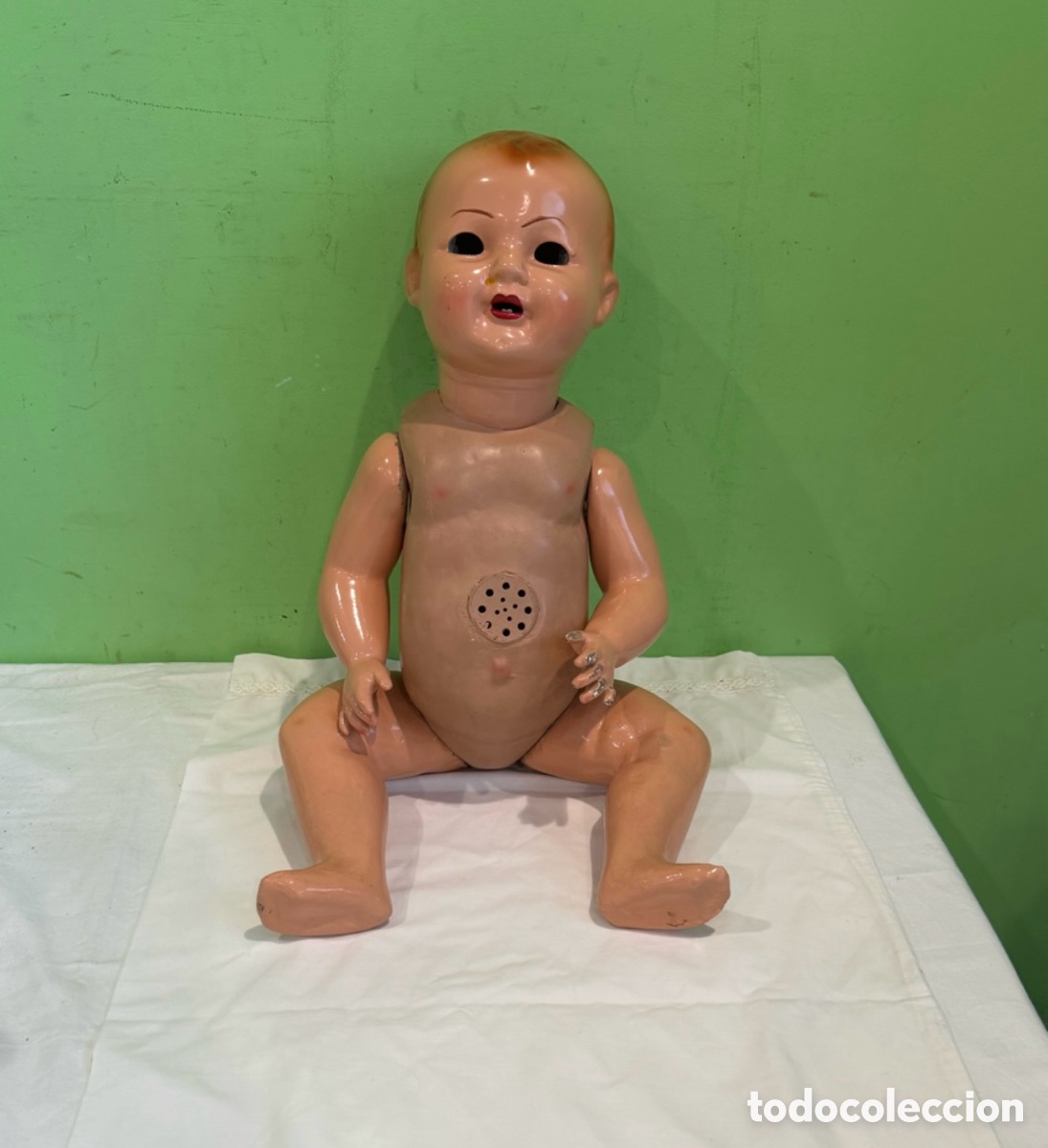 Mu&ntilde;eca Mariquita P&eacute;rez y juanin: Antiguo mu&ntilde;eco beb&eacute; posiblemente Juan&iacute;n o Manol&iacute;n cart&oacute;n piedra a&ntilde;os 40 50 aprox 60 cm