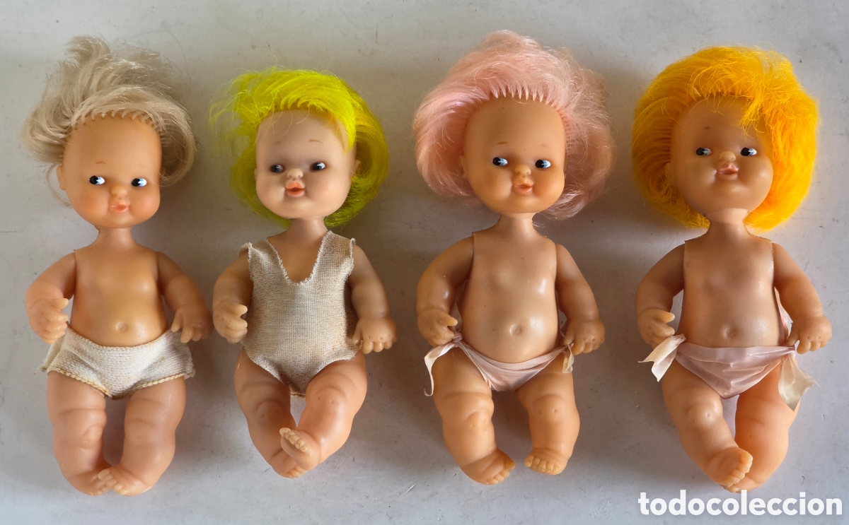 Lesly and Barriguitas dolls: 4 Mu&ntilde;ecas Barriguitas Pelos Rubio Amarillo Rosa Naranja - Famosa - Made in Spain - Juguete