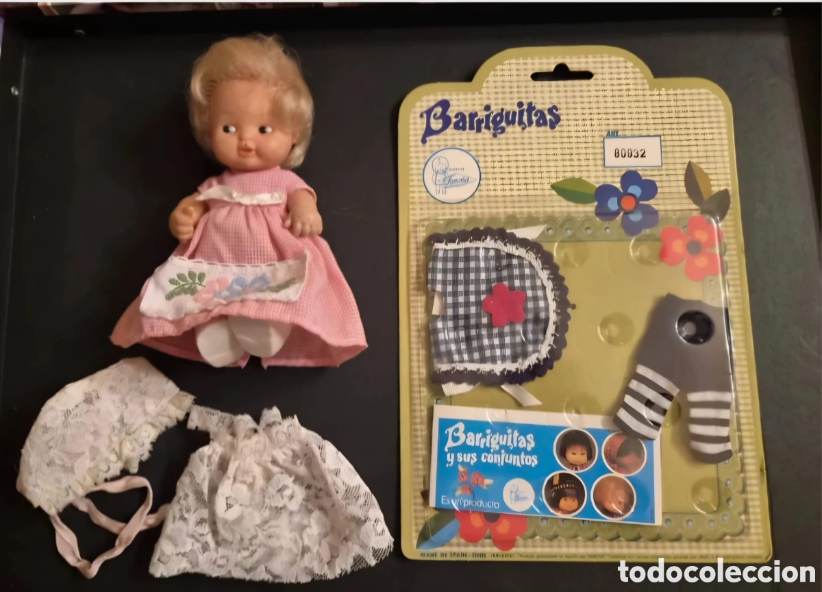 Mu&ntilde;ecas Lesly y Barriguitas: LOTE PREMIUM Barriguitas Famosa A&ntilde;os 70/80: Mu&ntilde;eca + Bl&iacute;ster Original Precintado + Ropa Extra