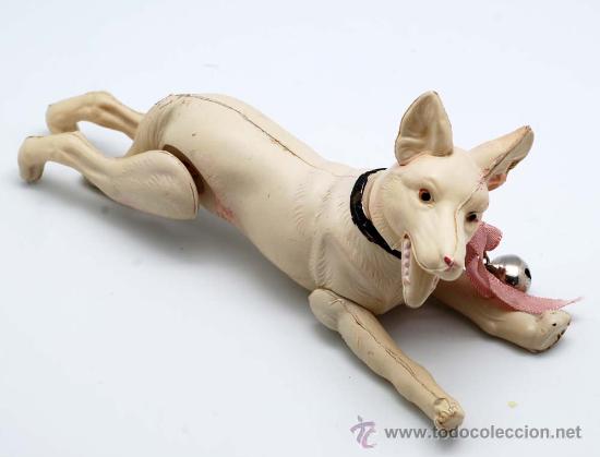 Mu&ntilde;ecas celuloide: Perro celuloide con cascabel TT Japan articulado a&ntilde;os 30 - Foto 3