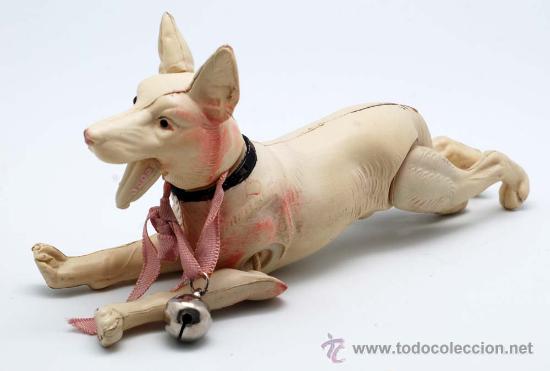 Mu&ntilde;ecas celuloide: Perro celuloide con cascabel TT Japan articulado a&ntilde;os 30 - Foto 5