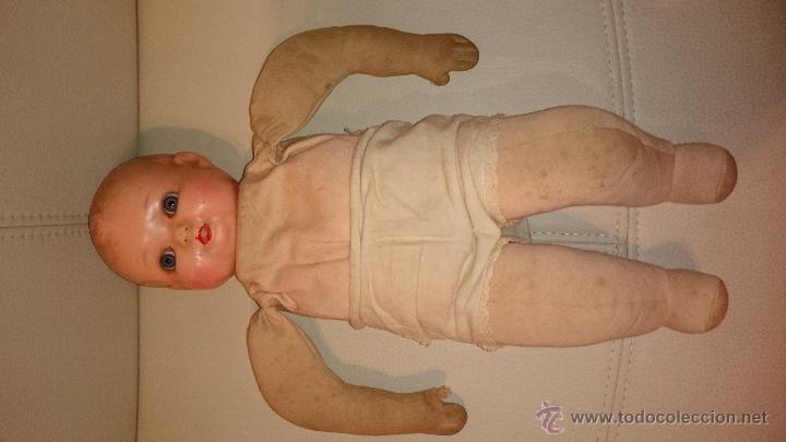 Mu&ntilde;ecas celuloide: Mu&ntilde;eca bebe celuloide de 36 cm ojos de cristal cuerpo de trapo - Foto 5