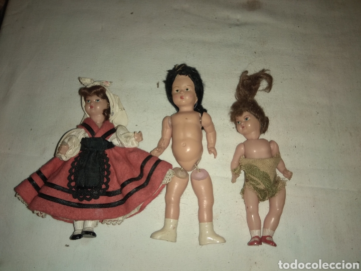 Mu&ntilde;ecas celuloide: Lote de 3 Antiguas Mu&ntilde;ecas de Celuloide - Foto 1